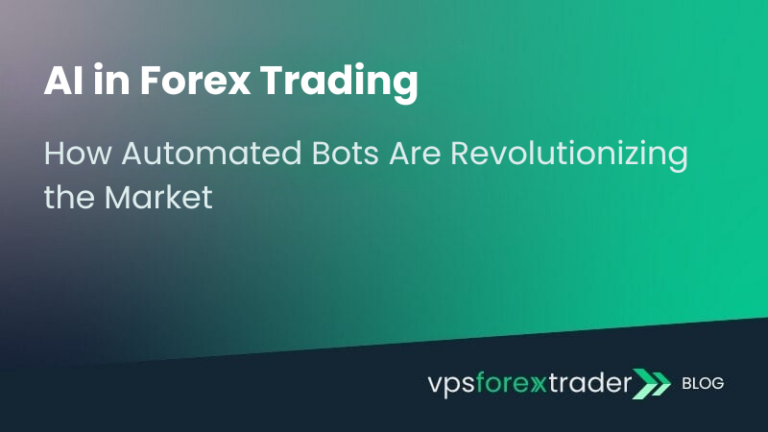 Slide titled "AI in Forex Trading: How Automated Bots Are Revolutionizing the Market" with a green gradient background and "vpsforextrader Blog" logo.